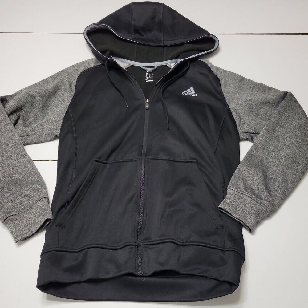 Adidas Sweater Women Medium Jacket Black Grey Climant Warm ColorBlock Sweatshirt